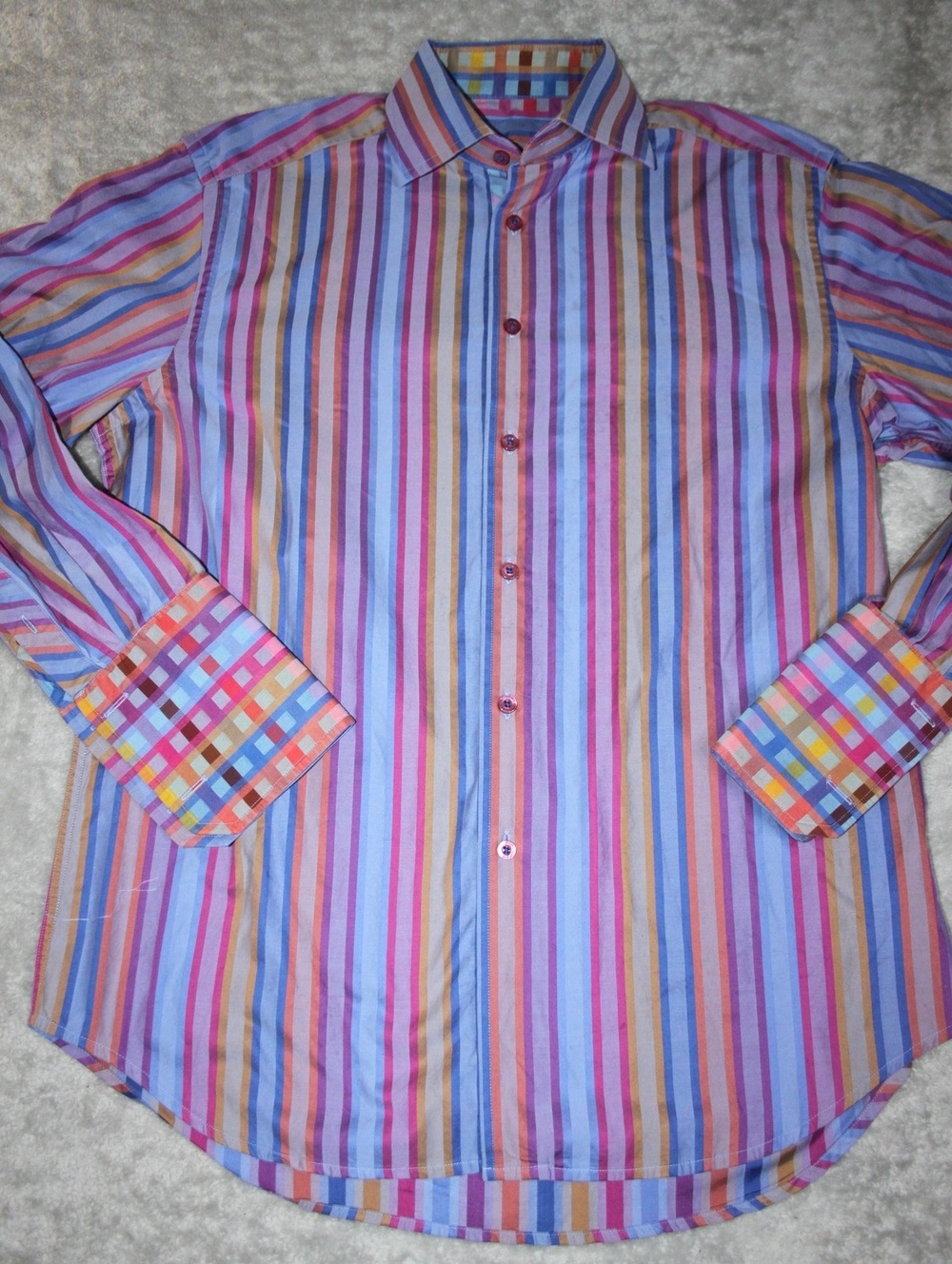 Robert Graham Shirt Mens M Multicolor Striped Button Up Long Sleeve Cotton